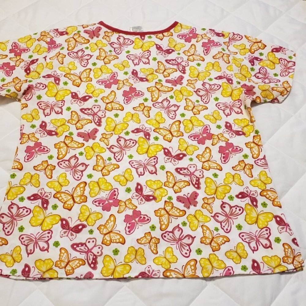 Just Love Large Scrub Top- Pink Yellow Butterflies - Picture 8 of 8